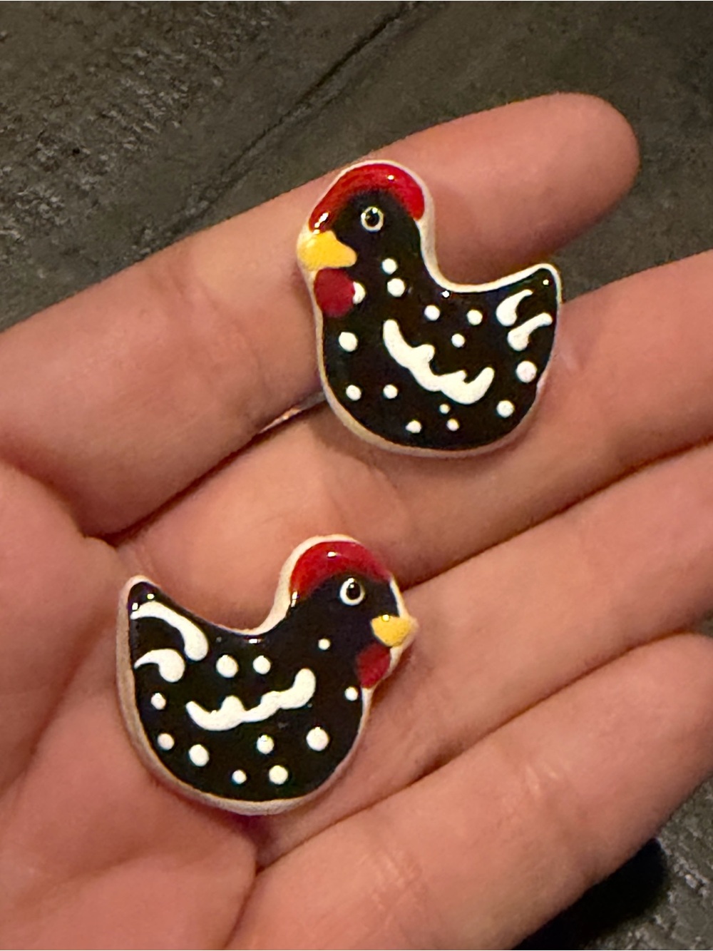 Black and Red Chicken Motif Enamel Earrings - Women Jewelry Earrings